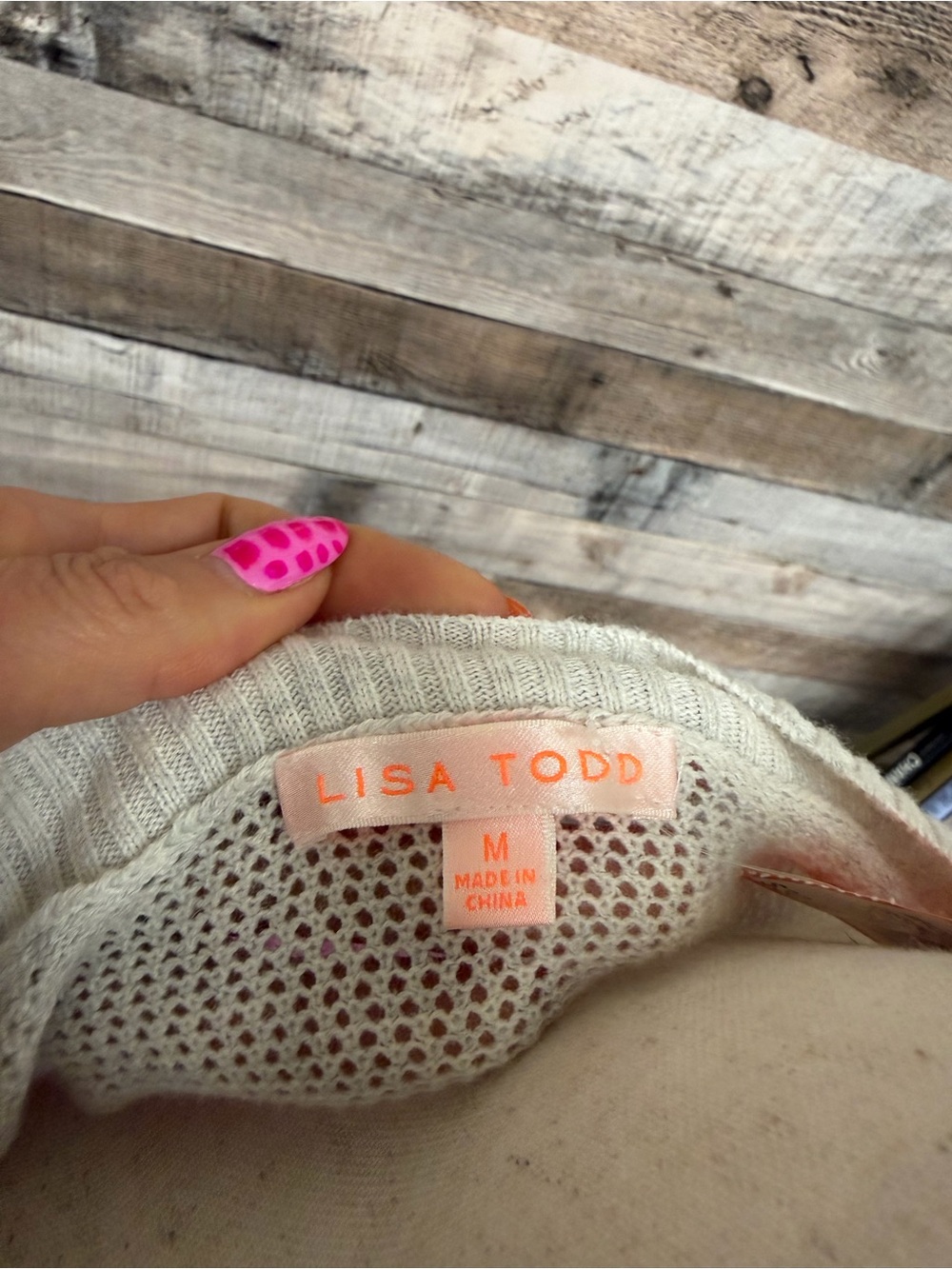 Lisa Todd Cream Open-Knit Crewneck Sweater
